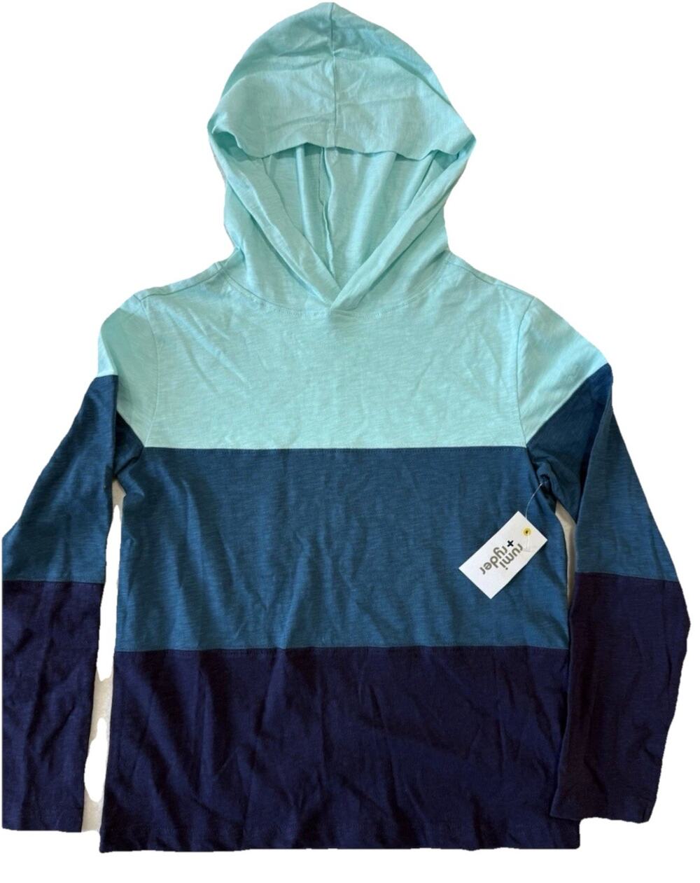 Rumi + Ryder Boys Colorblock Shades Of Blue Long Sleeve Hooded TShirt XLarge NEW